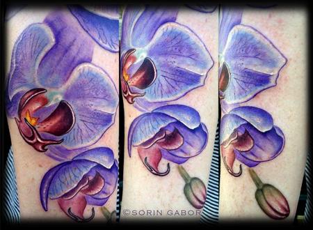 Tattoos - Realistic color purple orchid and orchid mantis tattoo in progress - 120621